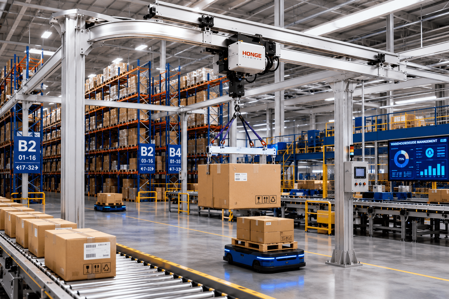 Aluminum crane systems for warehousing